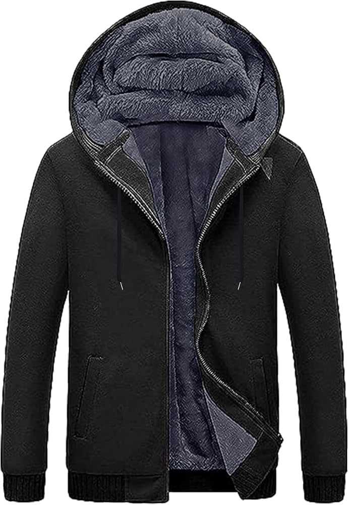 Hoodies for Men Fleece Lined Jacket Full Zip Up Thick Heavyweight Hoodie Winter Swearshirts Coat