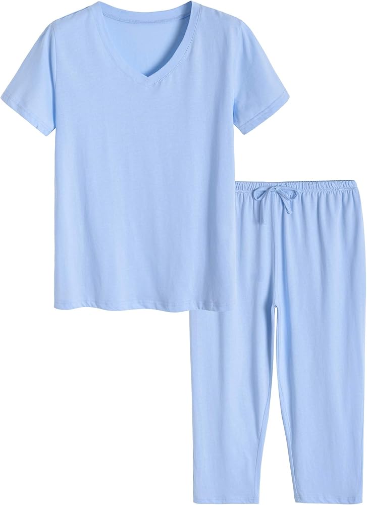 Latuza Women's Cotton Pajamas Set Tops and Capri Pants Sleepwear