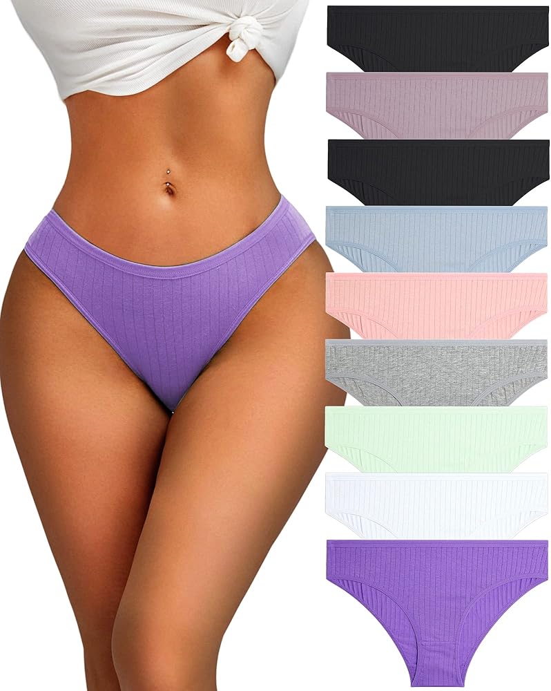 FINETOO 9 Pack Cotton Underwear for Women Sexy Low Rise Ribbed Hipster Breathable Soft Womens Bikini Panties Cheeky S-XL