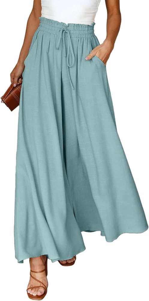 Dokotoo Pants for Women Casual Elastic Waist Wide Leg Pants with Pockets