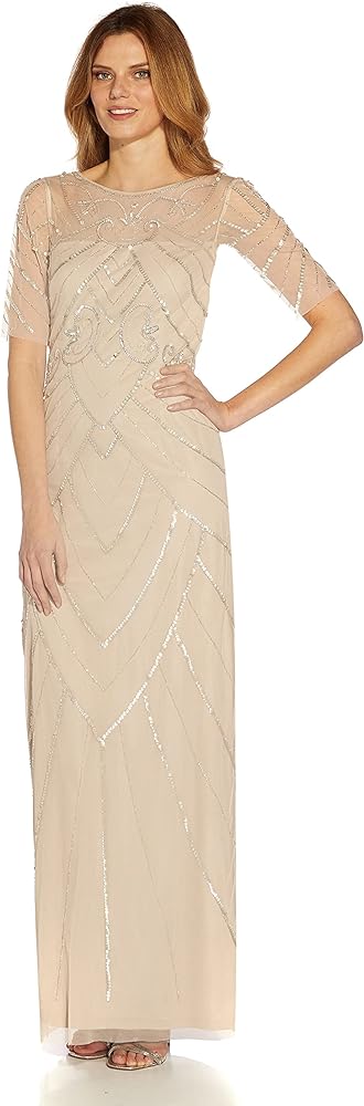 Adrianna Papell Women's Beaded Long Column Gown