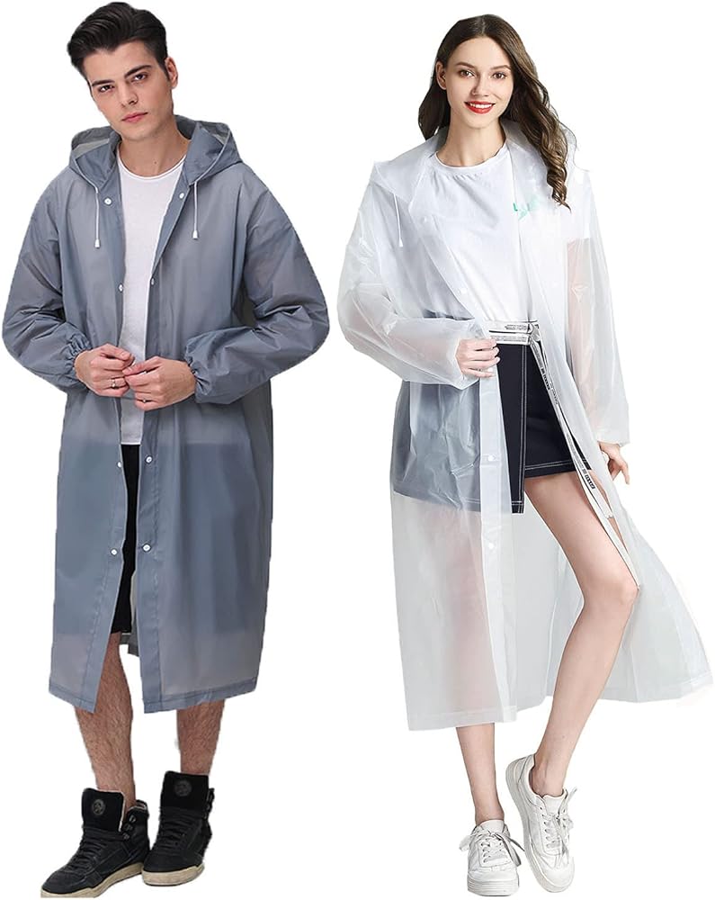 HLKZONE Rain Ponchos for Adults Reusable, 2 Pack Raincoats Emergency Rain Jackets Coats for Men with Hood and Drawstring