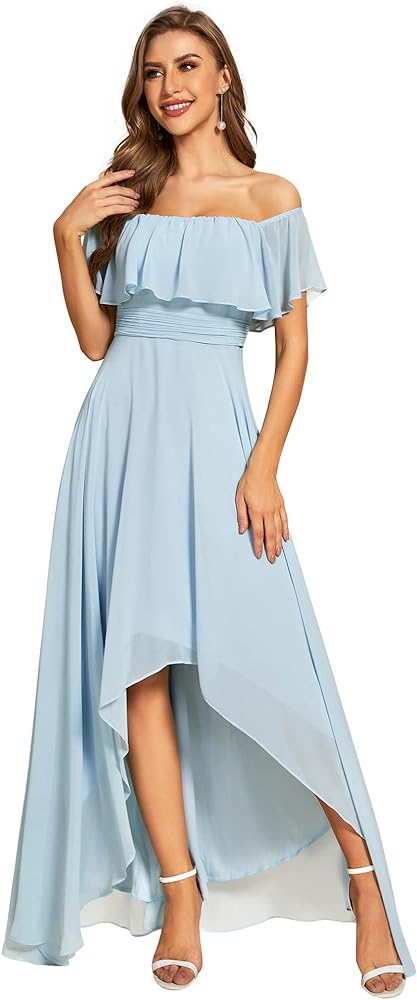 Ever-Pretty Women's Off Shoulder High Low A Line Chiffon Wedding Guest Dress 01736