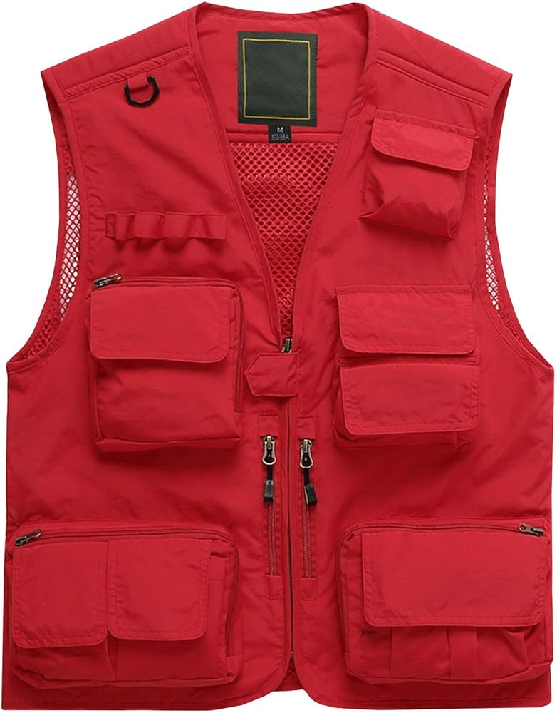 Flygo Men's Casual Multi-Pocket Outdoor Utility Fishing Photo Safari Work Travel Vest