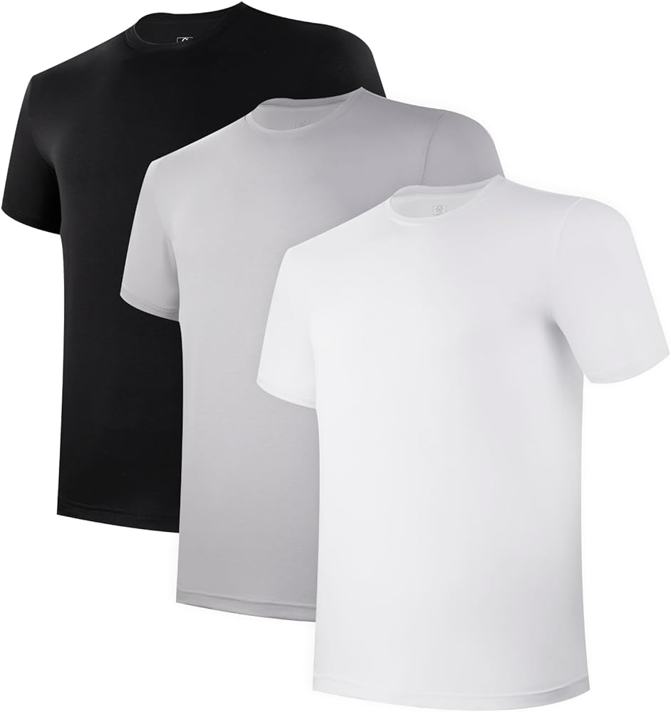 BAMBOO COOL Men's Undershirt Moisture-Wicking T-Shirts Stretch Crewneck Soft Tees for Men,3 Pack