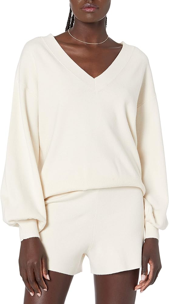 The Drop Women's Mia Bell-Sleeve Deep V-Neck Supersoft Sweater