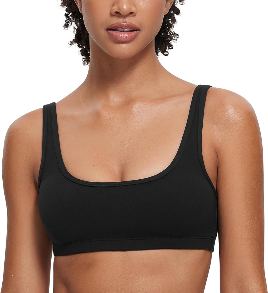 CRZ YOGA Butterluxe Mini Bra for Women - Scoop Neck Low Impact Wireless Sports Bra Yoga Cami Padded Workout Bra