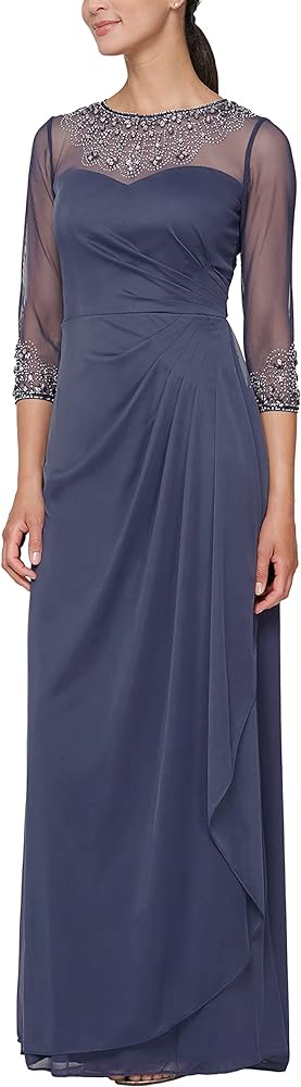 Alex Evenings Women's Long A-line Sweetheart Neck Dress (Petite and Regular Sizes)