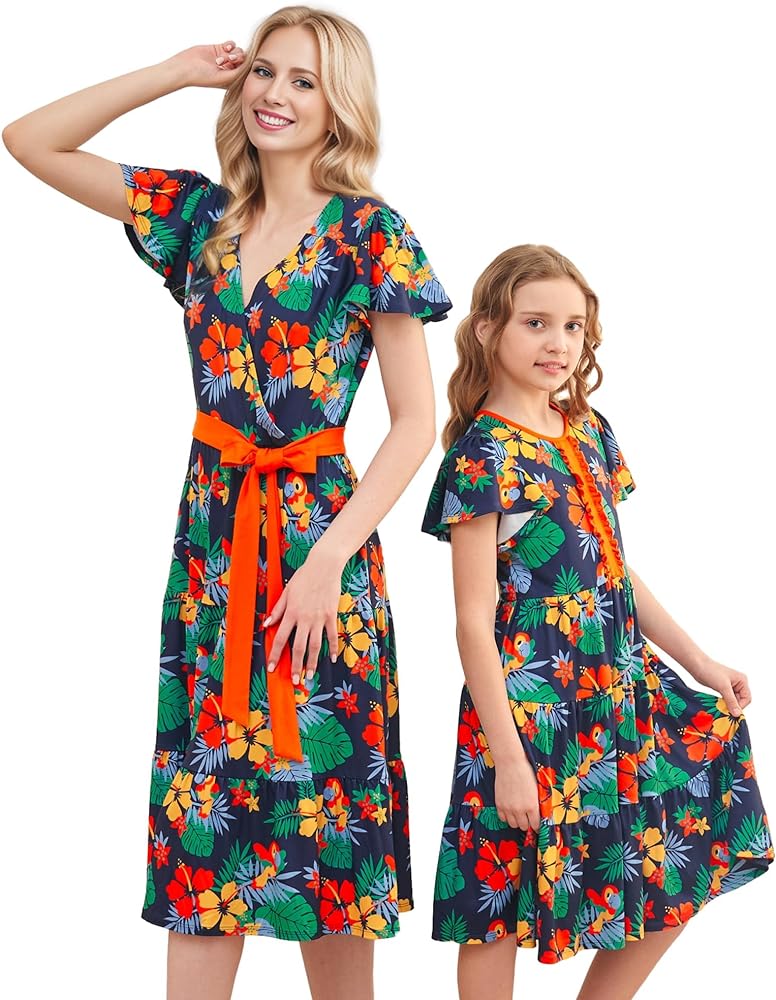 V.&GRIN Mommy and Me Summer Dresses, Mother Daughter Midi Cute Floral Family Matching Outfits for Women & Tween Girls