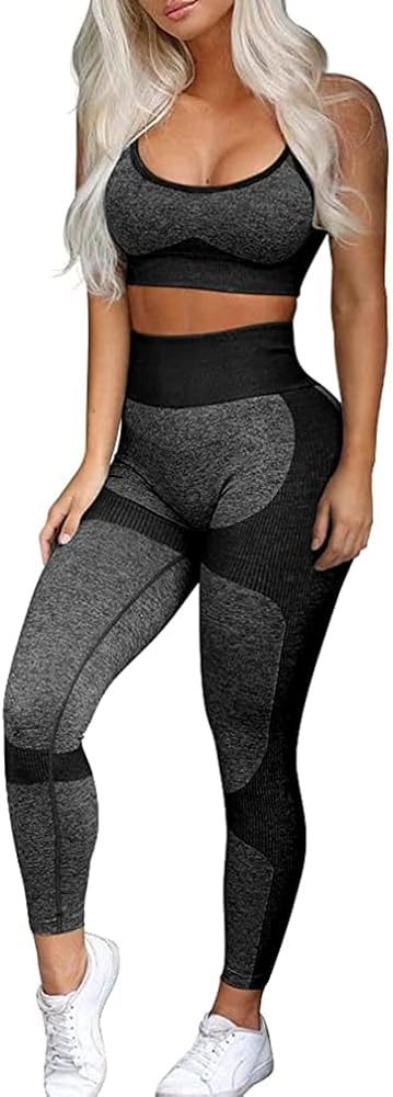 OLCHEE Women’s Workout Sets 2 Piece - Seamless Yoga Leggings and Cross-Strap Sports Bra Gym Outfits Activewear Matching Set