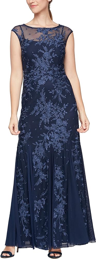 Alex Evenings Women's Long Length Fit and Flare Mother of The Bride Dress with Godet Detail (Petite and Regular Sizes)