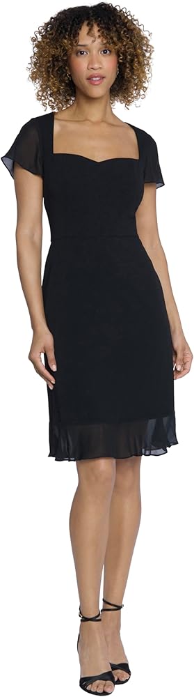 Maggy London Crepe Sweetheart Neck Chiffon Sleeves and Flounce | Cocktail Dresses for Women