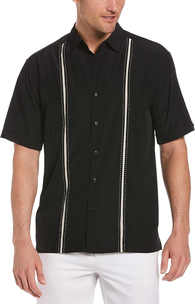 Cubavera Paneled Short Sleeve Shirt for Men, Classic Fit, Wrinkle Resistant, Casual Button-Down Shirt With Spread Collar