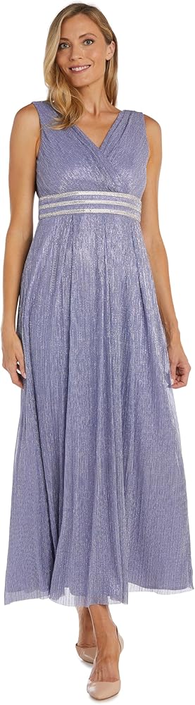 R&M Richards Womens Petites Metallic Long Evening Dress