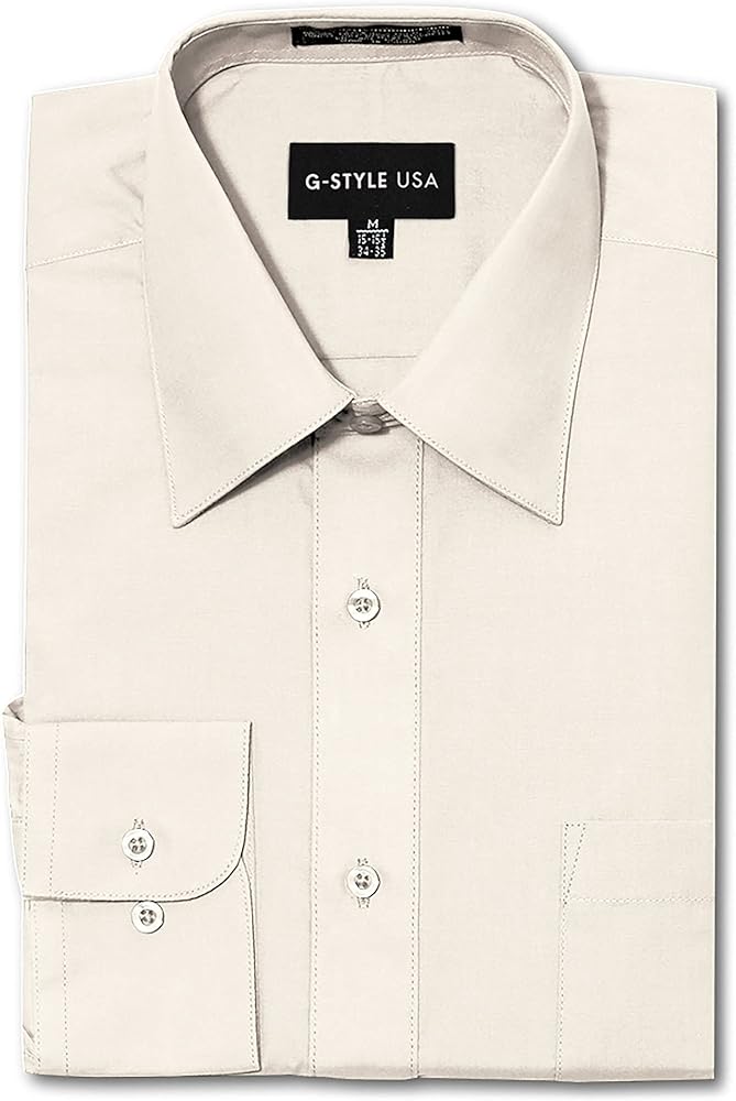 G-Style USA Men's Regular Fit Long Sleeve Solid Color Dress Shirts