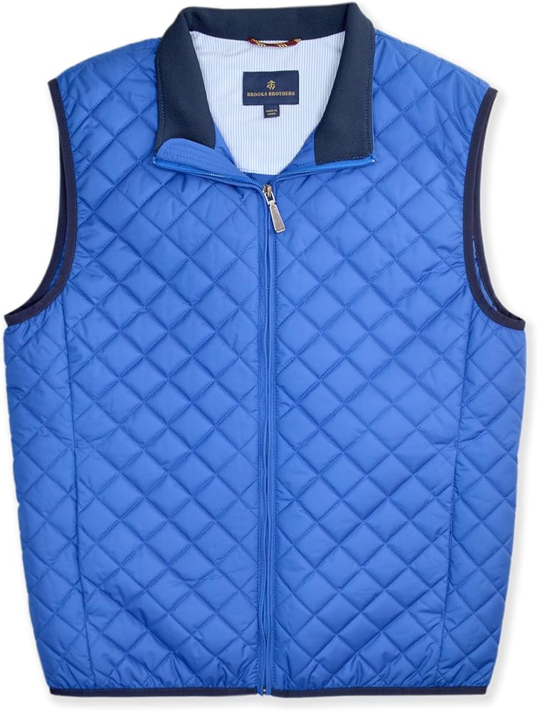 Brooks Brothers Mens Lightweight Diamond Quilted Full Zip Vest, (Medium, 129618 Royal Blue)