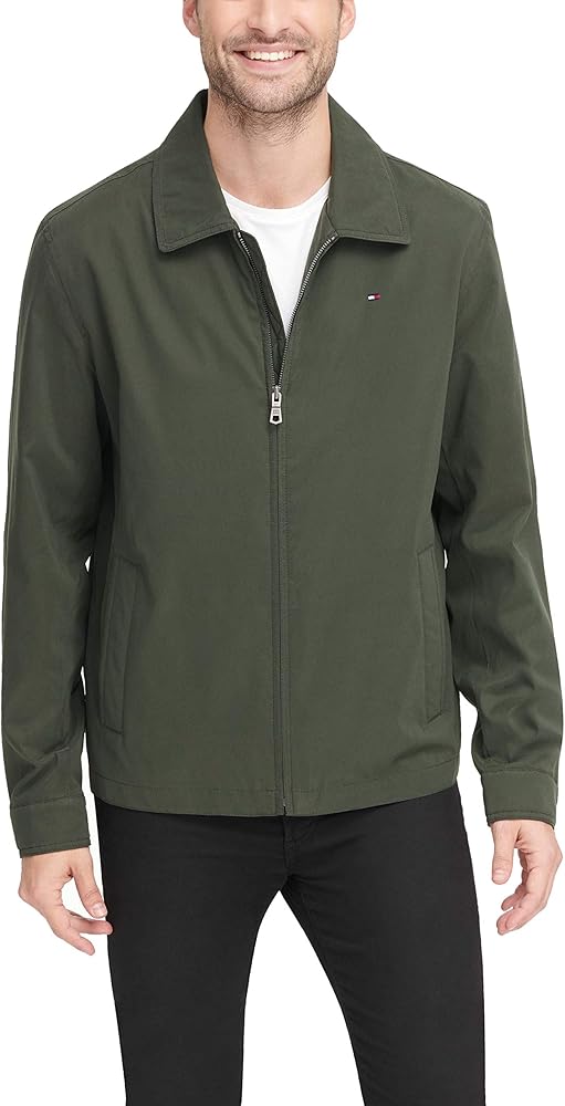 Tommy Hilfiger Men's Lightweight Microtwill Golf Jacket (Standard and Big & Tall), Deep Olive, X-Large