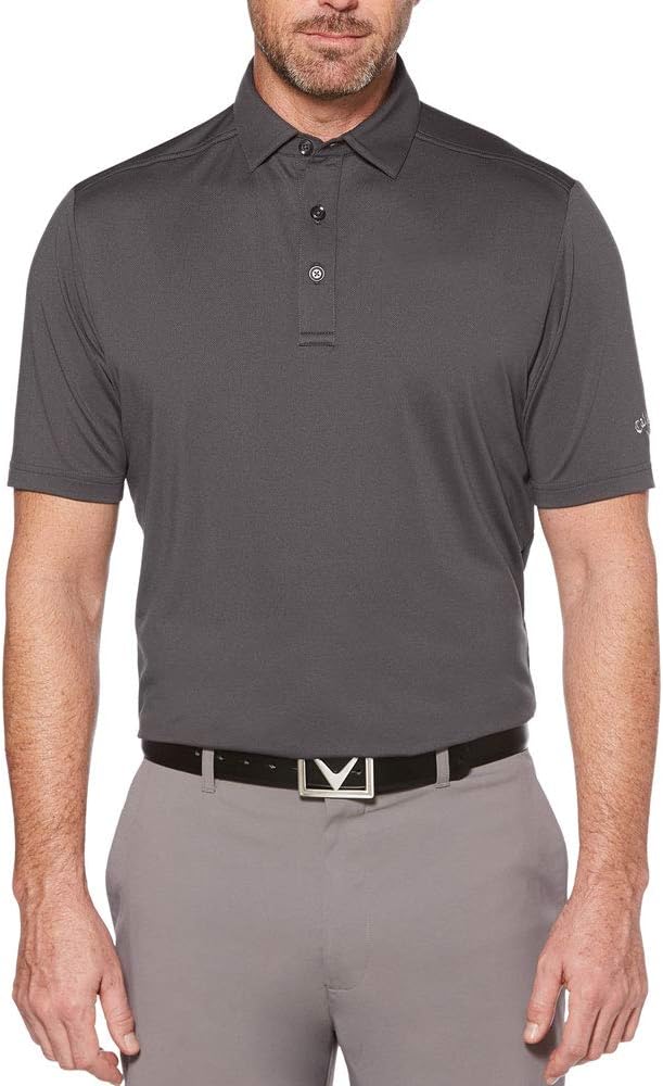 Callaway Men's Micro Hex Golf Performance Polo Shirt with Sun Protection, Solid Stretch Fabric, Asphalt, X-Large