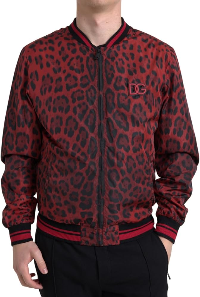 Dolce & Gabbana Red Leopard Print Bomber Men's Jacket