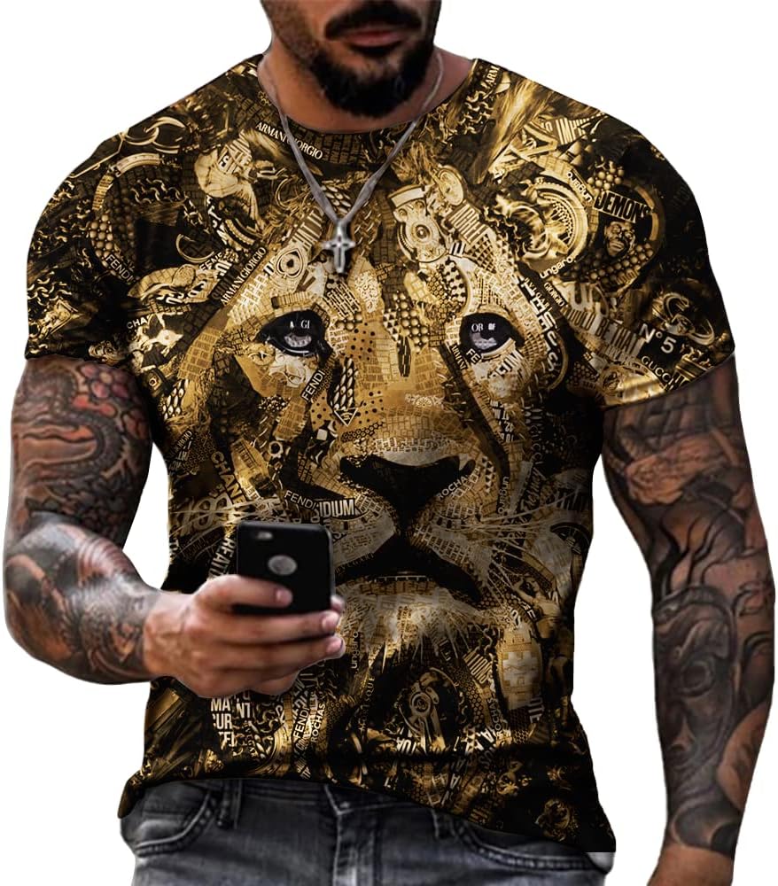 Taamlou Men's Fitness Short Sleeve Printed Personalized Fashion Sport T-Shirt