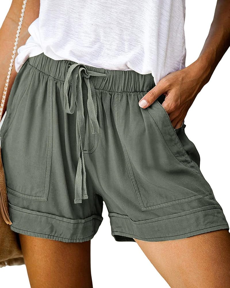 BTFBM Women 2024 Casual Shorts Solid Color Elastic Waist Drawstring Pockets Lightweight Summer Beach Short Lounge Pants