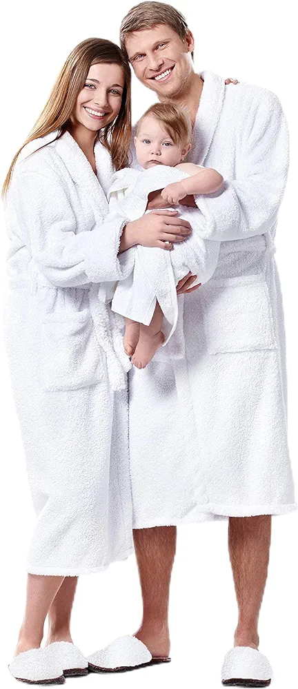 Bathrobe Towel Spa Robe Combed Terry Cotton Organic Cloth for Men Women Cotton Lightweight Unisex White Large (All Size Fit)