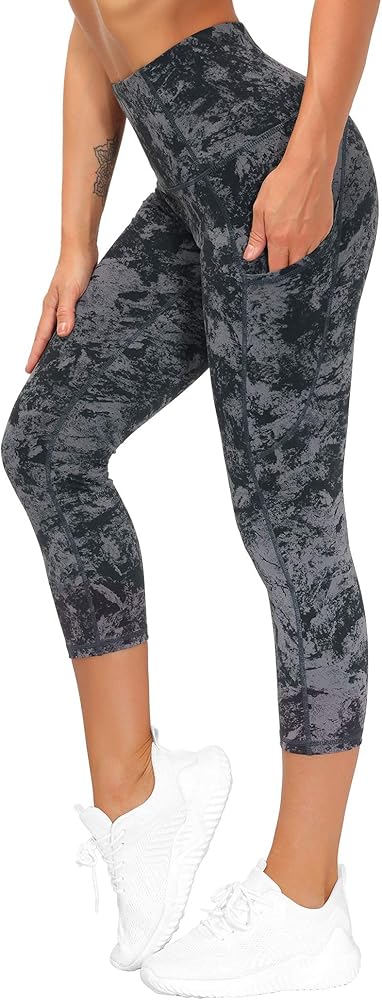 THE GYM PEOPLE Thick High Waist Capris Yoga Pants with Pockets, Tummy Control Workout Running Yoga Leggings for Women