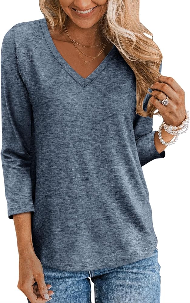 TICTICMIMI Women's V Neck 3/4 Sleeve Tops Casual T Shirts Basic Summer Tees Loose Fit Pullover Tunic