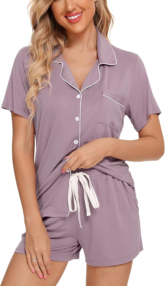 Leikar Womens Button Down Pajama Sets Bride Pajamas Sets Sleepwear Shorts Lounge Set