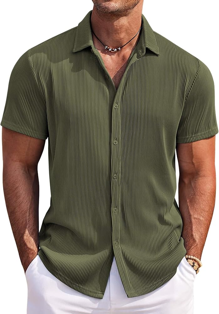 COOFANDY Men's Casual Shirts Short Sleeve Button Down Shirt for Men Wedding Beach Fashion Shirt