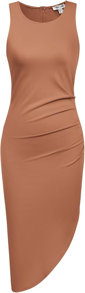 GRACE KARIN Womens 2024 Casual Midi Dress Summer Party Sleeveless Solid Dress Pinkish-Orange 16