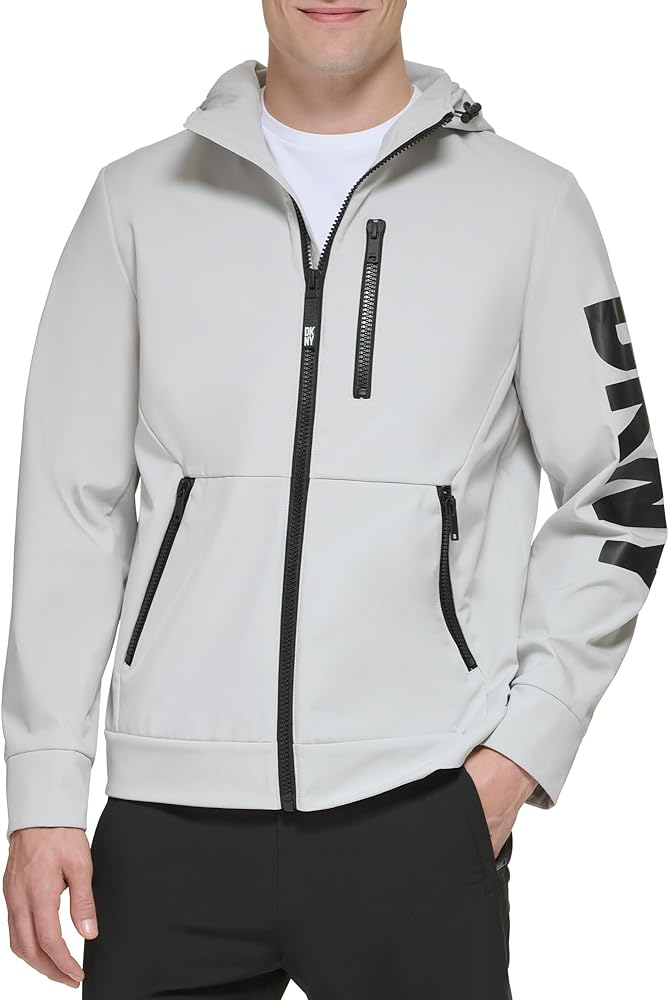 DKNY Men's Hooded Logo Softshell Jacket