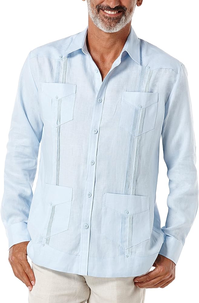 Cubavera Men's 100% Linen Four-Pocket Long Sleeve Button Down Guayabera Shirt (Size Small-5x Big & Tall)