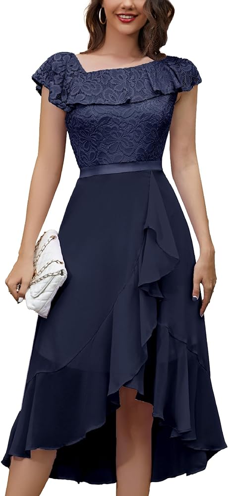 BeryLove Summer Lace Chiffon Wedding Guest Dress for Women 2024 Bridesmaid Cocktail