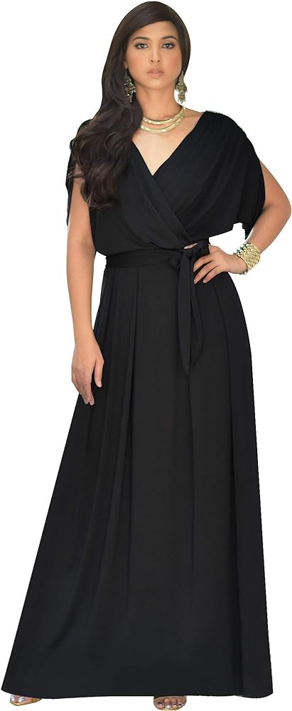 KOH KOH Womens Long Semi-Formal Short Sleeve V-Neck Floor Length Maxi Dress Gown