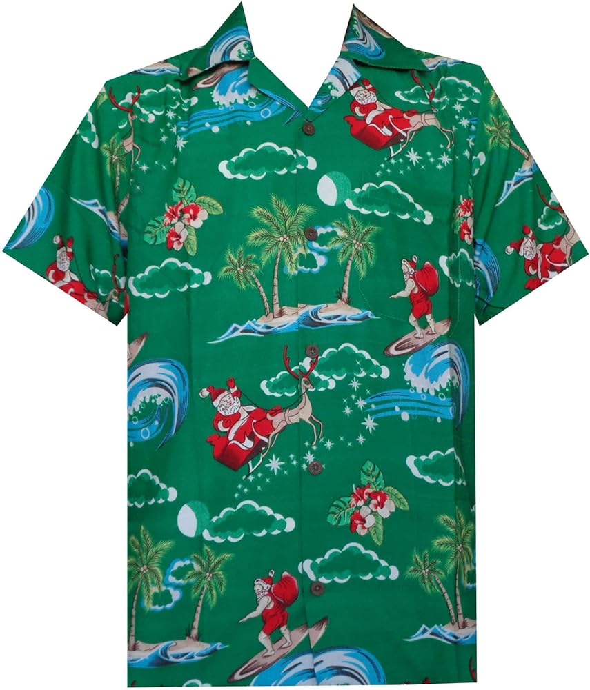 Hawaiian Shirt Mens Christmas Santa Claus Party Aloha Holiday Beach