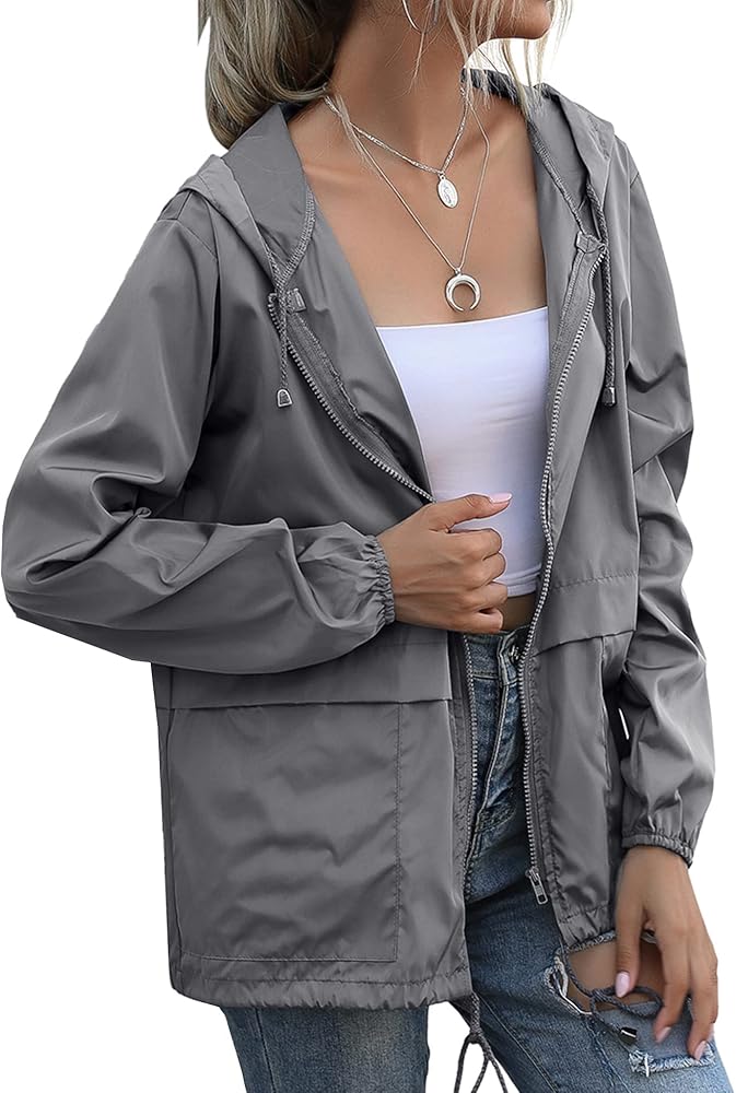 Women's Raincoats Windbreaker Rain Jacket Waterproof Lightweight Outdoor Hooded Trench Coats S-XXL