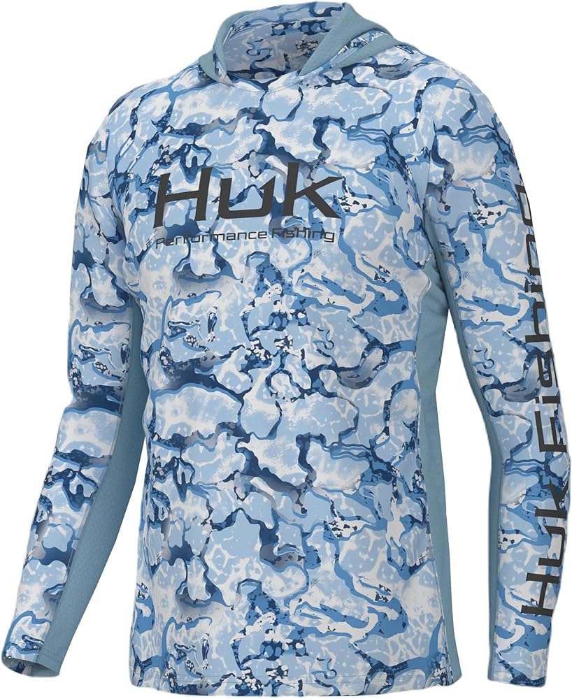 HUK Men's Icon X Pattern Hoodie, Fishing Shirt with Sun Protection