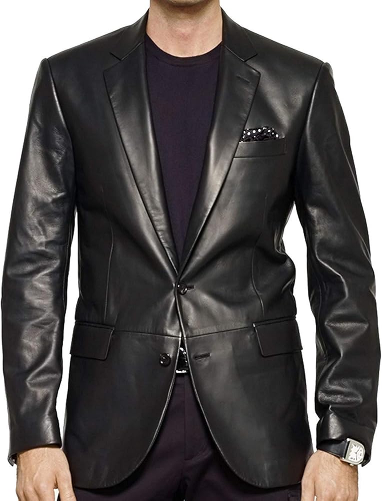 HGOBO Men's Lambskin Leather Blazer Coat