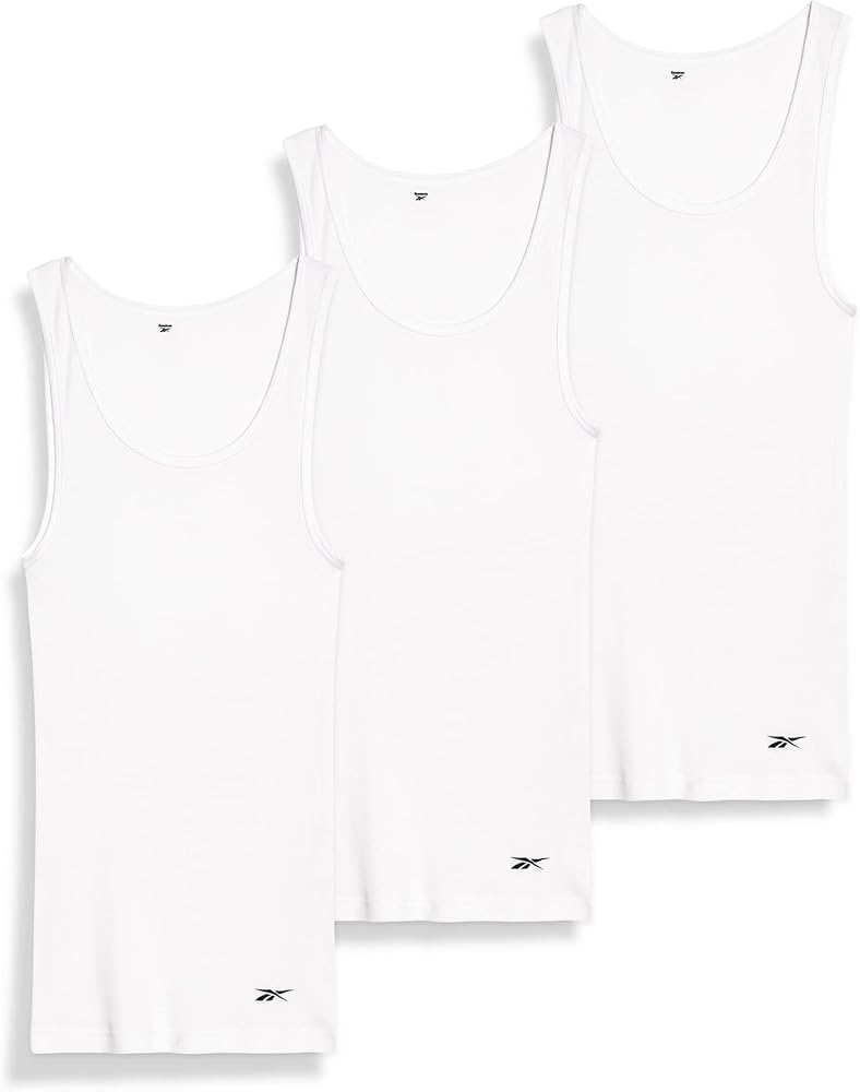 Reebok Men's Undershirts - 3 Pack Soft Breathable A-Shirt Men's Tank Tops - Tagless Cotton Sleeveless Shirts for Men (S-XL)