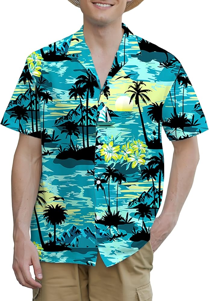 Betusline Boys and Men's Hawaiian Shirts Summer Beach Shirt Aloha Luau Shirts for Mens and Kids (2T-4XL)