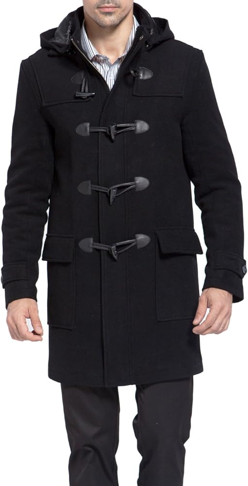 BGSD Men Benjamin Wool Blend Single Breasted Walking Toggle Duffle Coat with Hood (Also available in Big and Tall)