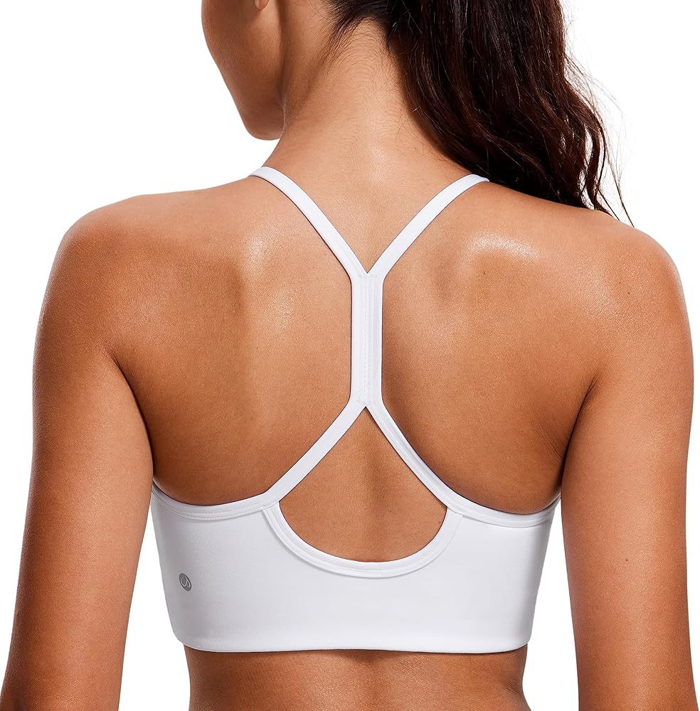 CRZ YOGA Butterluxe Womens High Neck Y Back Sports Bra - Padded Halter Racerback Spaghetti Thin Strap Workout Yoga Bra