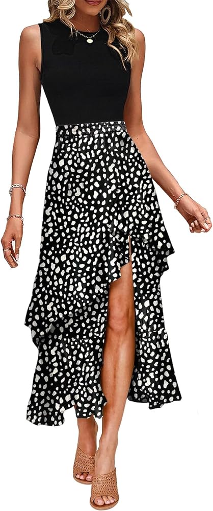 Dokotoo Women's Summer 2024 Maxi Dress Spaghetti Strap Spring Casual Boho Split Beach Long Flowy Dresses Trendy