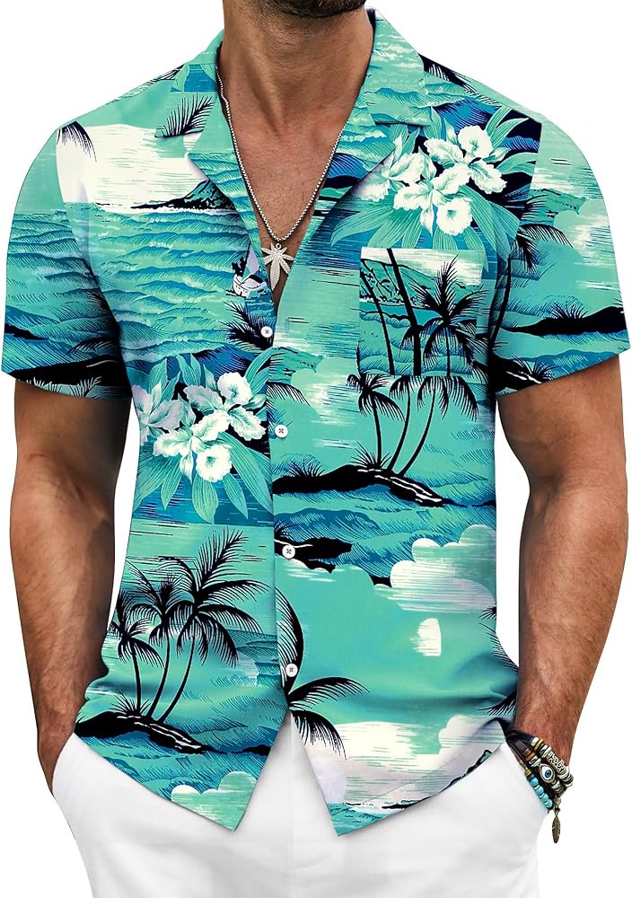 COOFANDY Mens Hawaiian Shirt Short Sleeve Floral Button Down Shirts Tropical Summer Beach Shirts Camp Collar Shirt