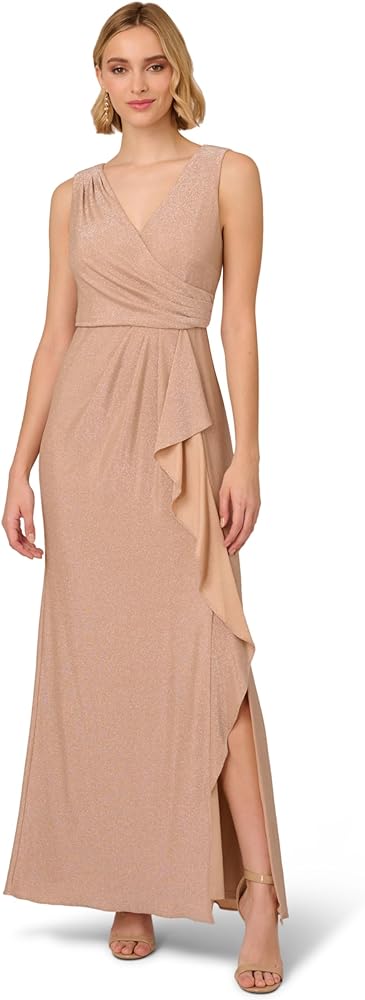 Adrianna Papell Women's Metallic Knit Draped Gown