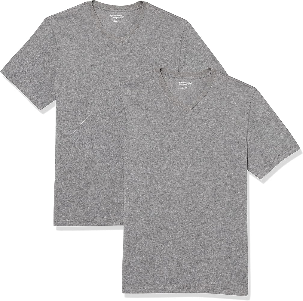 Amazon Essentials Men's T-Shirt Slim-Fit Short-Sleeve V-Neck, Pack of 2