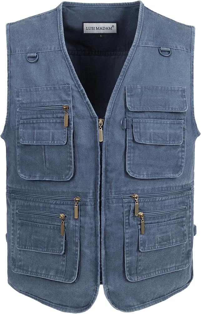 Men's Stone Washed Denim Multi-pocketed Fishing Work Outerwear Vest