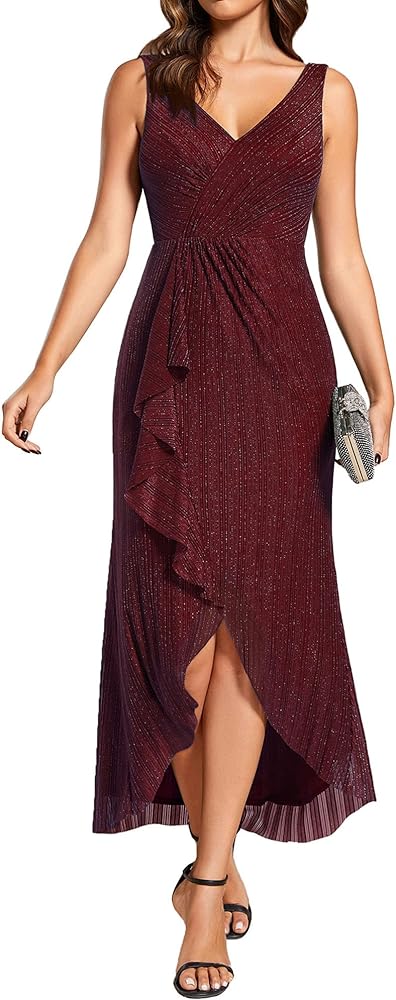 Ever-Pretty Women's Summer Mermaid Sleeveless Glitter Midi Prom Dress Wedding Guest Dresses 02117