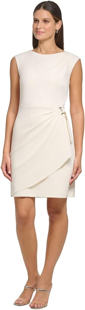 DKNY Women's Sleeveless Scuba Crepe Faux Wrap with Logo Hardware